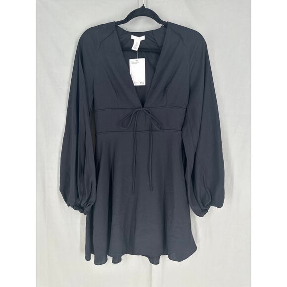 HM Dress Womens XS Black Mini Babydoll Witchy Whimsigoth Boho Long Sleeve - Picture 4 of 6